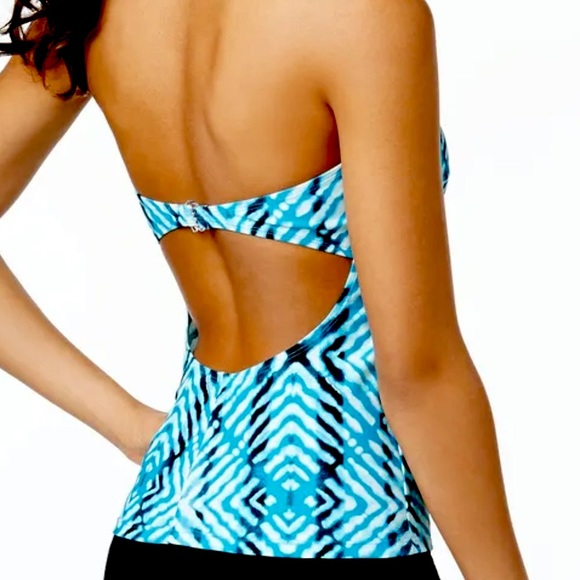 HULA HONEY After Shock Tie-Dyed Cut-Out Back Tankini Teal Macrame Detail Large - Picture 7 of 13